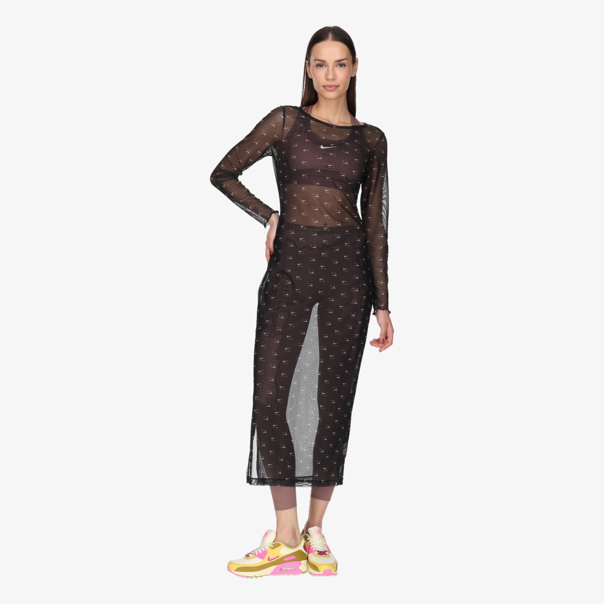 NIKE Фустан W NSW AIR AOP MESH LS DRESS 